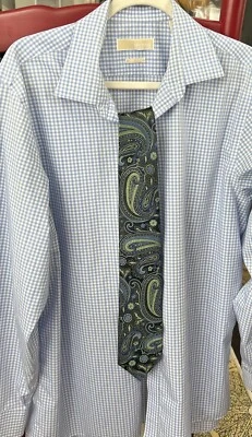 Michael Kors Mens Dress Shirt 16 1/2 34-35 Blue/White Check Non-Iron & Free Tie - Image 1 of 4