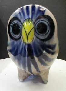 Vintage Tonala Eule mexikanische Keramik Mexiko signiert KATZE große Augen Blumen 6" Figur - Bild 1 von 3
