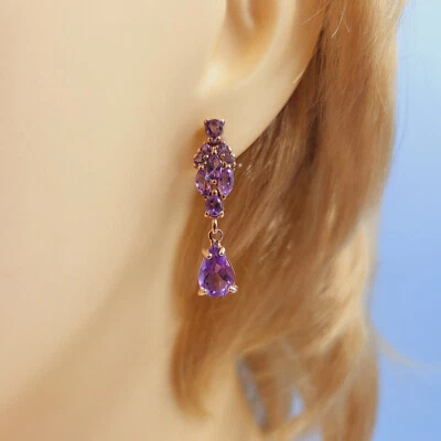 Purple Amethyst Stud-Drops, Rose Gold Plated Sterling Silver, Natural - Image 1 of 4