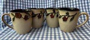 GOURMET BASICS by MIKASA ~ BRIAR ROSE ~ STONEWARE COFFEE MUG SET OF 4 ~ 12 Oz. - Picture 1 of 8