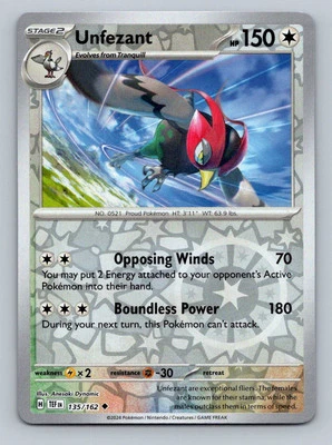 Pokemon Unfezant SV05: Temporal Forces 135/162 Near Mint NM Reverse Holo - Image 1 of 2