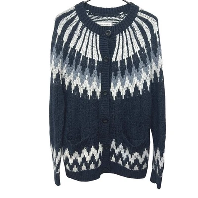 Cárdigan Abercrombie Nordic Fair Isle XS Azul Marino Mezcla de Lana Grueso Acogedor Cabincore Foto 1 de 4