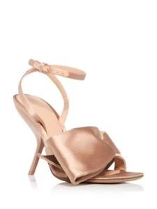 FERRAGAMO Womens Beige Metallic Buckle/Helena Square Toe Heeled Sandal 7.5 C - Picture 1 of 3