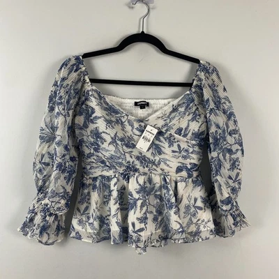 Top Express Estampado Metálico Plisado Fuera del Hombro Peplum Pequeño Floral Foto 1 de 4