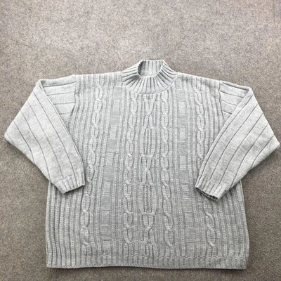Haband Sweater Womens Medium Gray Mock Neck Cable Knit Ribbed Pullover Made USA - Image 1 of 4