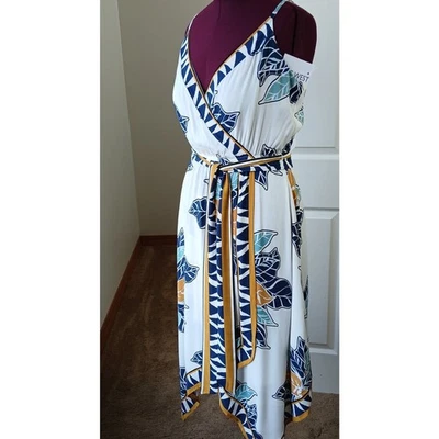 Nine West Handkerchief Hem Scarf Printed Wrap Dress M NWT lined adjustable strap - Image 1 of 4