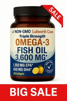 L.C.S Omega-3 Fish Oil 3600mg 120 Softgels High Strength Supplement - EPA & DHA