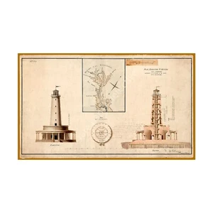 Lighthouse Print, Antique Architectural Nautical Drawing Wall Art Décor, 6"x10" - Picture 1 of 1