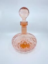 RARE Vintage Empoli Pink Quilted Optic Squat Decanter 13” Tall w/ Orb Stopper