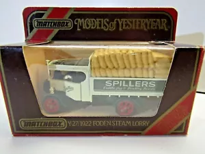 Matchbox Models of Yesteryear Y-27 1922 Foden Steam Lorry "Spillers" Die Cast - Picture 1 of 8