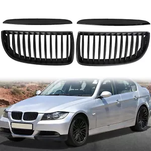 Front Matte Black Kidney Grill Grille For BMW 05-07 3Series E90 320i 325i 330i - Foto 1 di 7
