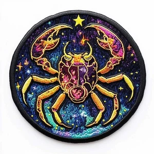 Constellation Cancer Patch Iron-On Applique, Crab Zodiac, Astrology, Moon, Stars - Picture 1 of 22