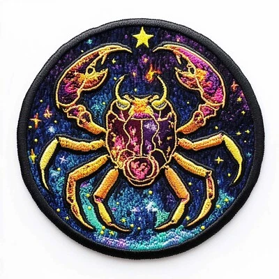 Constellation Cancer Patch Iron-On Applique, Crab Zodiac, Astrology, Moon, Stars - Image 1 of 4