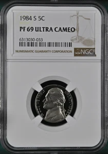 :1984-S 5C JEFFERSON NICKEL PROOF NGC PF 69 ULTRA CAMEO LOW POP R3 HIGH GRADES - Picture 1 of 2