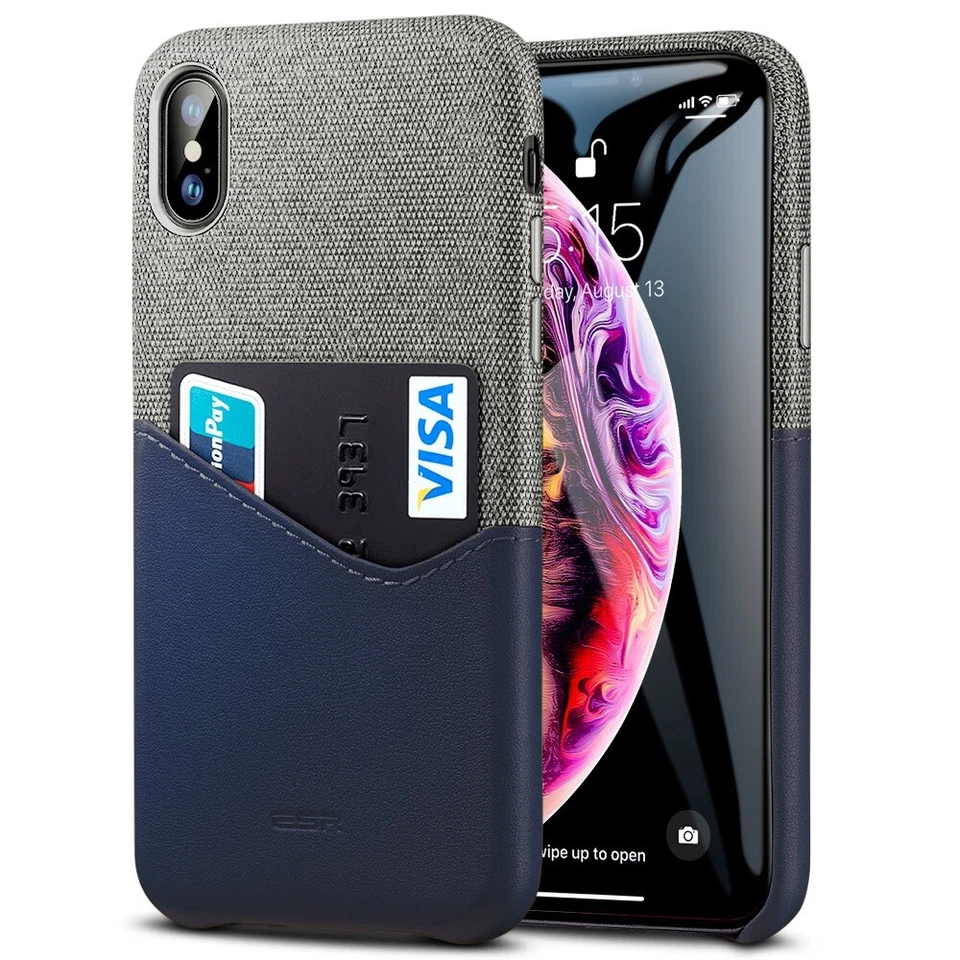 ESR Premium Metro Case Card Slot Fabric PU Leather - iPhone Xs Max - Grey / Blue - Image 1 of 1