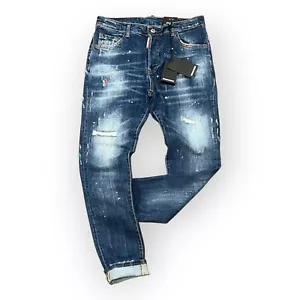 Neu DSQ2 Herrenjeans dehnbar gewaschen gerissen schmale Passform blau - Bild 1 von 4