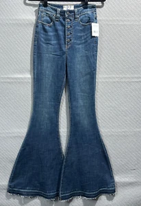 Free People Jeans Women's 27 Blue Denim High Rise Bell Bottom Boho NWT - Picture 1 of 19