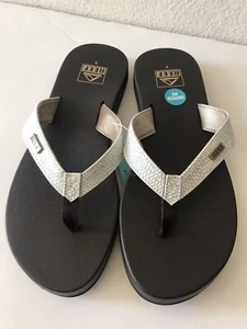 WOMEN'S REEF BROWN/WHITE GLITTER MIA SASSY FLIP FLOP BEACH/POOL SANDALS 9 NWT - Imagen 1 de 7