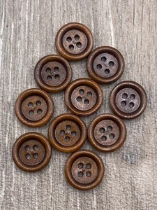 13mm Brown Wooden Buttons Sewing Knitting Cardigan 4 Hole Rim Edge Flat Back - Picture 1 of 18