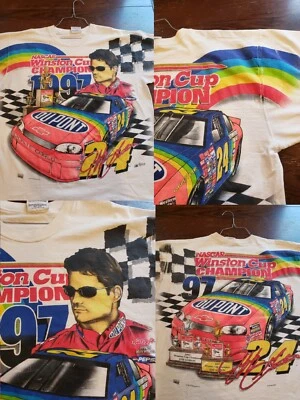 Vintage 90's Nascar Jeff Gordon #24 All Over Print Winston Cup Champ Rainbow XL  - Image 1 of 4