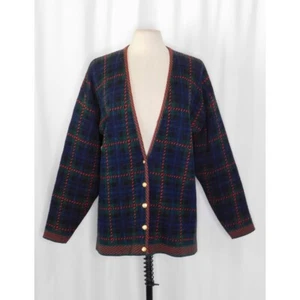 Vintage PENDLETON Wool Plaid Cardigan Sweater Holidays Christmas Festive Large - Picture 1 of 9