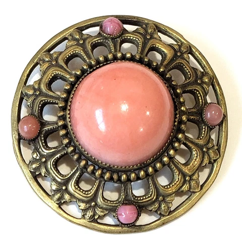 Large Beautiful Gay 90s Coral Glass Antique Jewel Button AS-IS Cover