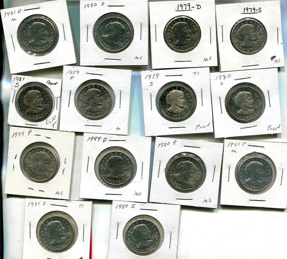 1979 - 1999 P D S SUSAN B ANTHONY BU AND PROOF LOT OF 14 2610T - Image 1 of 1