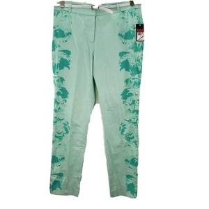 Nue Options Pants Womens Size 8 Signature Fit Capri Teal Blue Floral Belted New - Picture 1 of 7