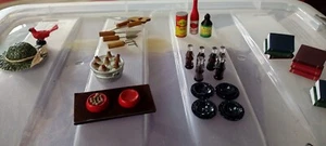 Dollhouse miniatures lot 1:12 Books Pop Bottles Camp Dishes Tools Ect 39 pc - Picture 1 of 13