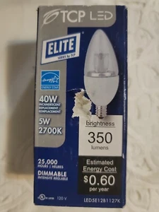 NEW TCP Elite LED5E12B1127K LED Dimmable 40W Candelabra Base 2700K 350 Lumens - Picture 1 of 5