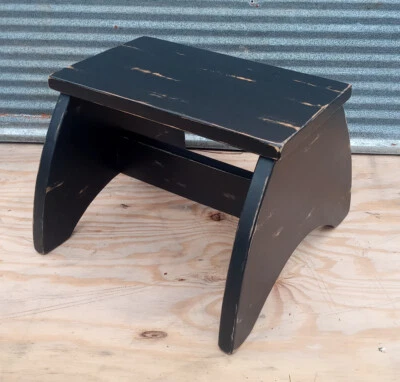 Primitive Farmhouse Large Step Stool Wooden Footstool Black Painted Step Stool - Image 1 of 2