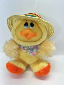 Vintage 1987 Dan Dee Rubber Face Duck Plush Stuffed Animal Straw Hat And Scarf - Picture 1 of 11