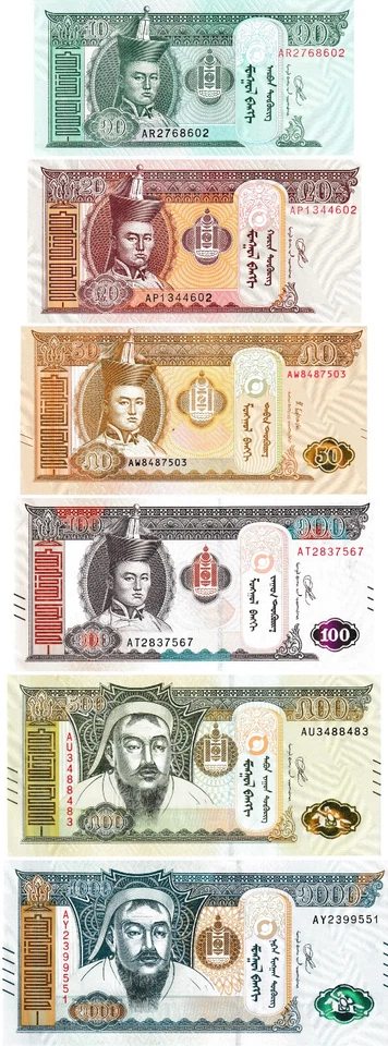 Mongolia Set 10, 20, 50, 100, 500, 1000 Tugrik, 2019/2020, UNC, 6 note set - Image 1 of 2