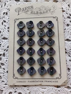 French Brocante Buttons 24 Vtg 40s France Gray Square Plastic On Card Crafts - Picture 1 of 6
