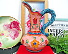 Vintage Majolica Pottery pitcher Jug painted raised design