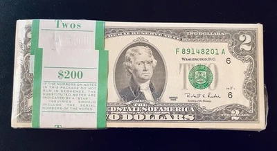 US 1995 2 Dollars Bills 100 Conservative Federal Reserve Notes Gem UNC - Image 1 of 3