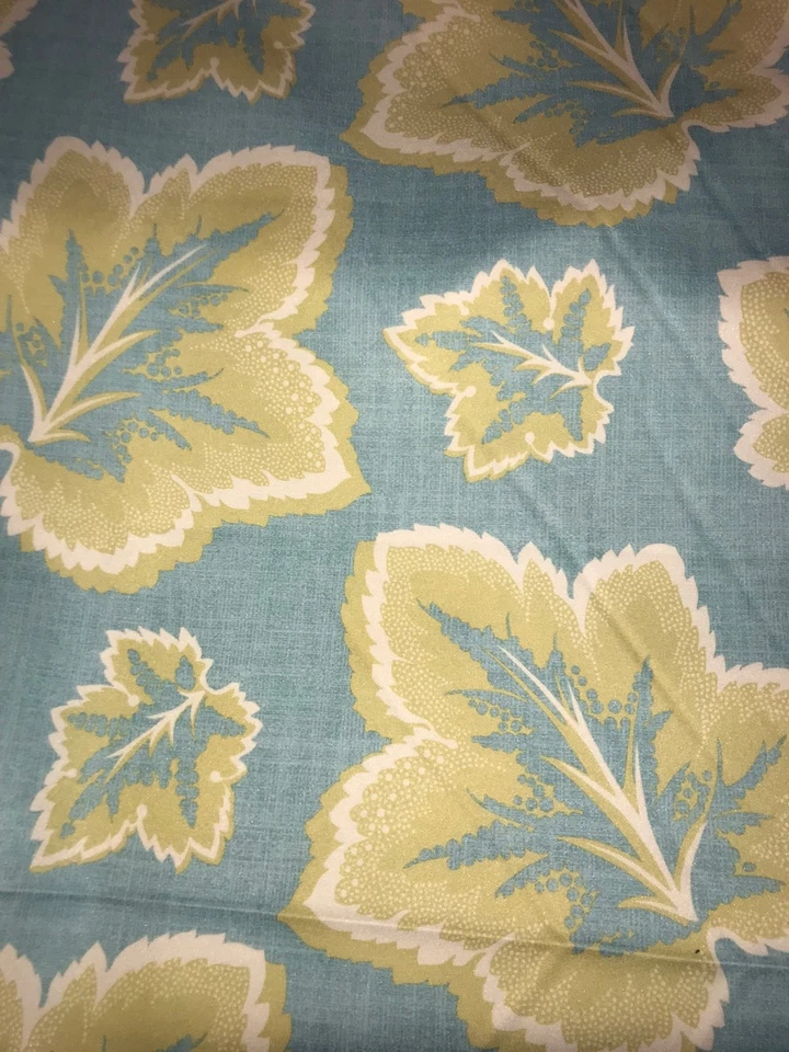 7m of sateen cotton duck egg blue and green leaf fabric - Image 1 of 4