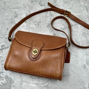 Rare Vintage COACH Shoulder Bag Turn Lock Grab Tan Leather Brown Crossbody - Bild 1 von 14