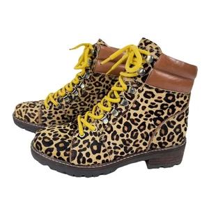 Sam Edelman Women’s Tamia Leopard Calf Hair Combat Ankle Boots Size 6.5 M - Picture 1 of 9