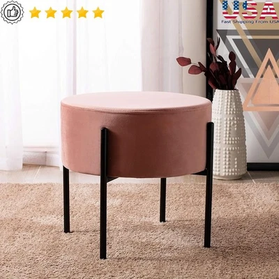 Plush Velvet Ottoman Modern Accent Stool W/ Metal Legs Living Room Bedroom New - Image 1 of 4