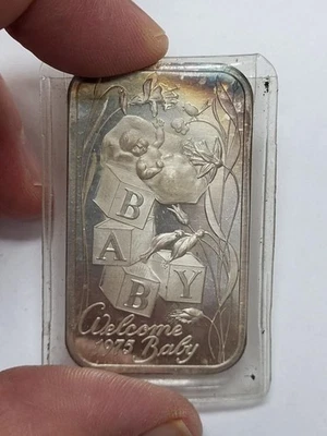 Barra de arte de plata Baby Welcome 1975 edición limitada barra coleccionable 999 fina 1 Troy Foto 1 de 4