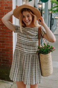 Mod Ref French Stripe Gray Drop Waist Dress Cotton Women’s Size M - Picture 1 of 10