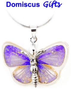 1 1/2" NEW! Real INSECT Purple Gold BUTTERFLY NECKLACE Jewelry PENDANT - Picture 1 of 2