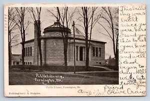 Vintage Postcard Farmington ME Public Library 1905 to Dorchester MA U8 - Picture 1 of 2
