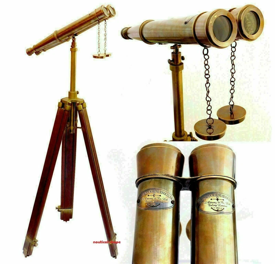 Nautical Brass Navy Binocular Antique Floor Stand Telescope Marine Decor 58 Inch - Image 1 of 4