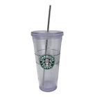 Starbucks Coffee Clear Acrylic Venti 20 Fl Oz Reusable Tumbler Cold Cu Lid Straw