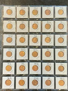 Complete Red choice/gem BU wheat cent set 1948-1958 30 coins! - Picture 1 of 2