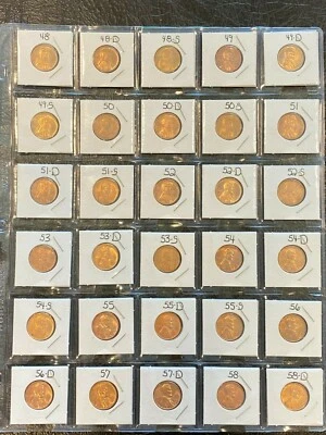Complete Red choice/gem BU wheat cent set 1948-1958 30 coins! - Image 1 of 2
