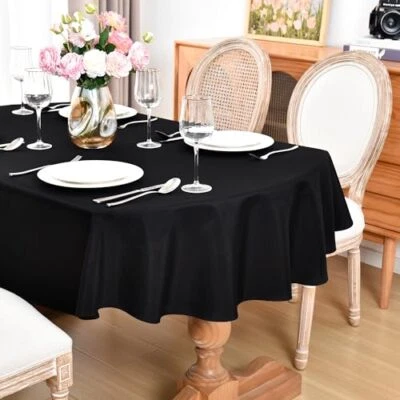 Oval Tablecloth 60 x 84 Inch Washable Polyester Table Oval-60X84 Inch Black - Image 1 of 4