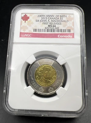 2015 Canada $2 Sir John A MacDonald Twoonie MS66 NGC #049 First Releases - Image 1 of 4